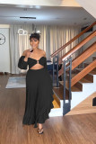 Irregular ruffled slit dress with wrapped chest and exposed navel