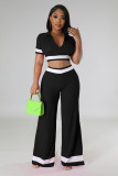 V-neck crop top polo shirt straight leg sports pants two-piece set