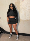 Workwear zipper long sleeved jacket, hip hugging short skirt set