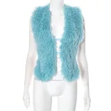 Big backless fur collar hanging neck vest top D24TP617