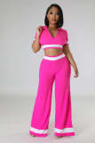 V-neck crop top polo shirt straight leg sports pants two-piece set