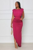 Sleeveless high waisted irregular slit dress