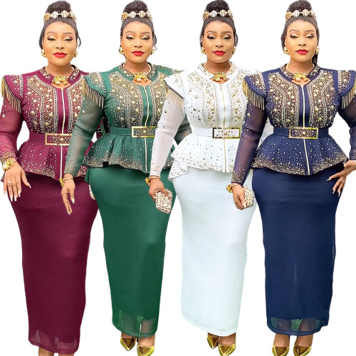 Heavy industry hot stamping top+half skirt two-piece set