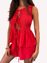 Sleeveless lace up top and shorts set