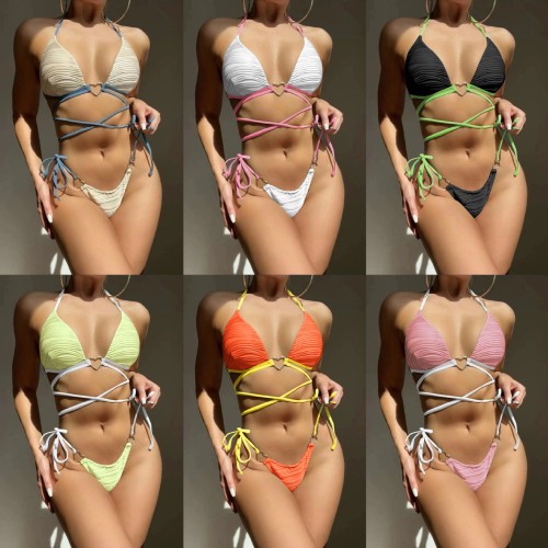 Love Drawstring Strap Hard Cup Bikini Swimsuit