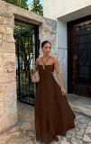 Solid color strapless pleated sleeveless camisole dress