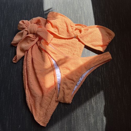 Texture fabric strapless three piece swimsuit swimsuit bikini