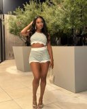 Color blocking knitted shorts short sleeved set