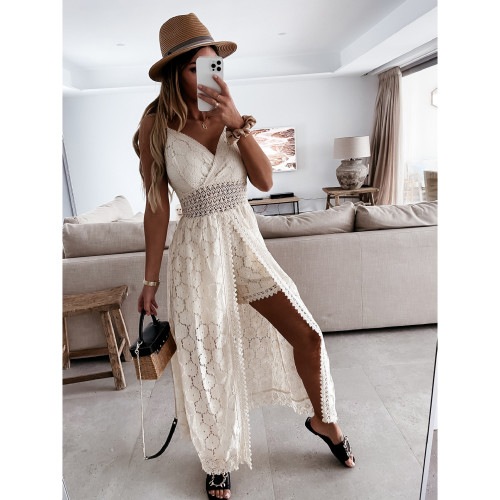 Hanging strap splicing jumpsuit with hollowed out jumpsuit