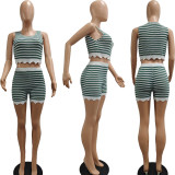 Color blocking knitted shorts short sleeved set