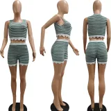 Color blocking knitted shorts short sleeved set
