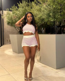 Color blocking knitted shorts short sleeved set