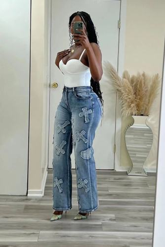 Retro washed denim hip-hop jeans MQR739040785466