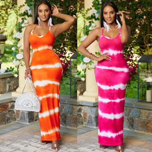 Women's tight fitting sleeveless printed suspender dress
