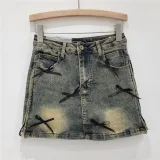 Bow tie denim skirt elastic A-line short skirt