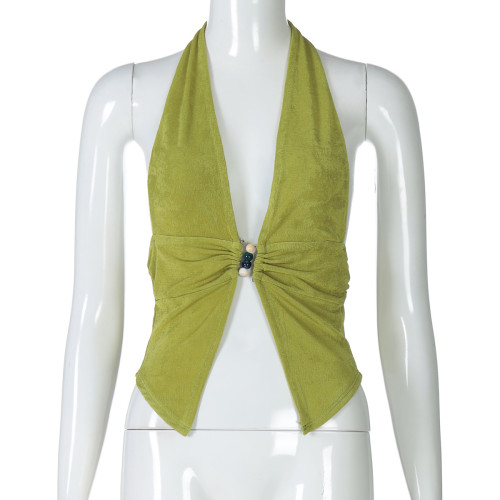 Solid color neck hanging vest slim fit top