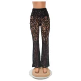 Perspective lace women's long pants flared pants