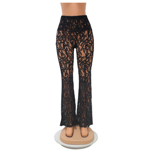 Perspective lace women's long pants flared pants
