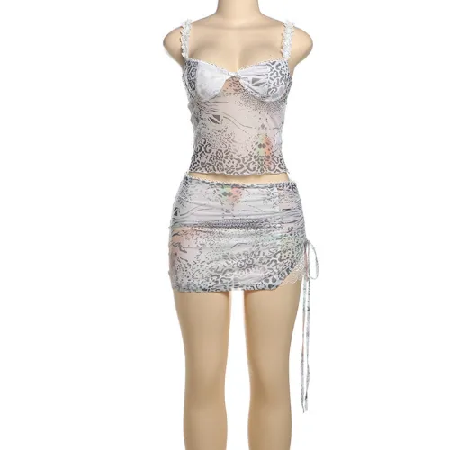 Digital Printed Low cut Strap Bag Hip Skirt Set