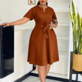 Strap short sleeved plus size dress