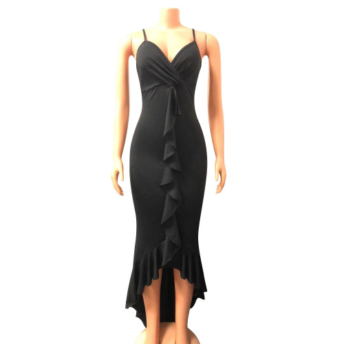 V-neck camisole tassel irregular dress