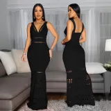 V-neck buttock burning flower hollow buttock dress