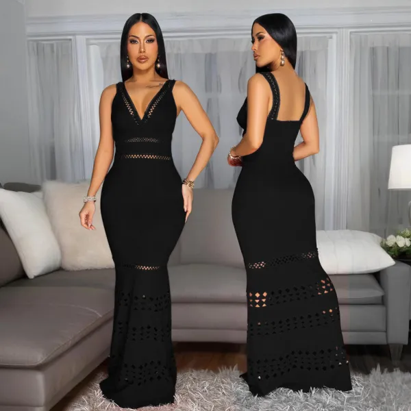 V-neck buttock burning flower hollow buttock dress