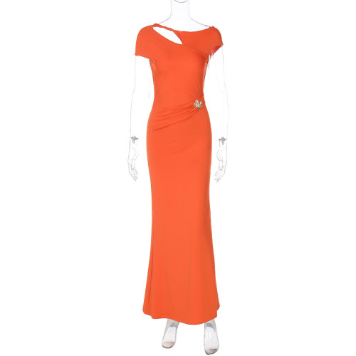 Backless waist cinched short sleeved dress