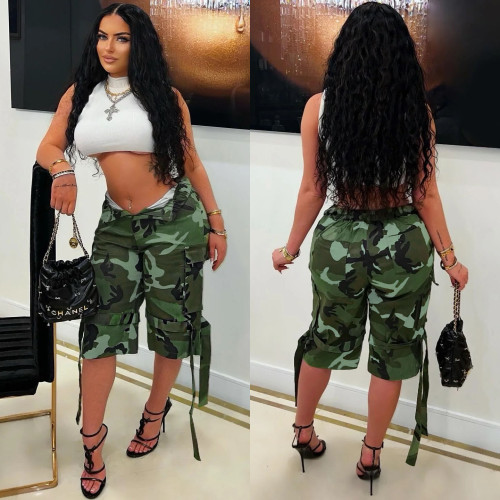 Fashionable pocket camouflage workwear shorts A7519