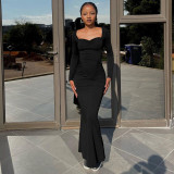 Slimming pleated long sleeved dress D4817091K