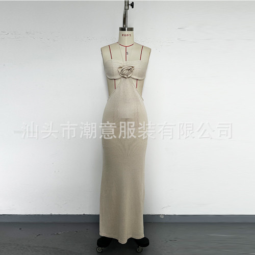 Hollow knit neck tie with hollow slit hood skirt CYBK4613C