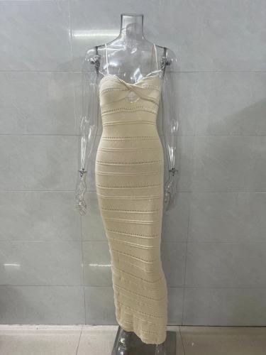 Sling, hollow out, twisted, knitted jumpsuit, long skirt JP839-1