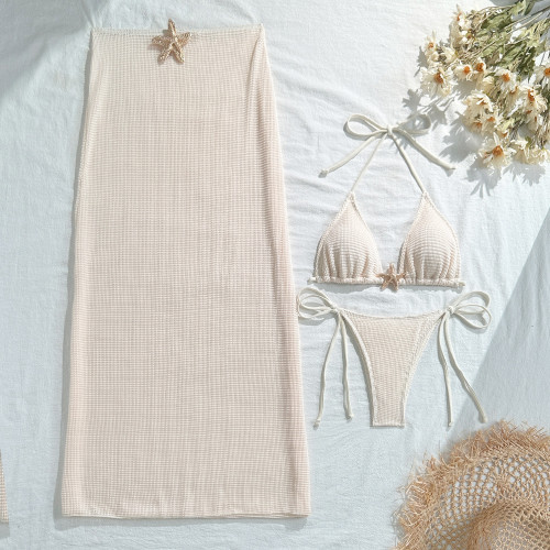 Mesh long skirt swimsuit three piece set bikini S907546900708