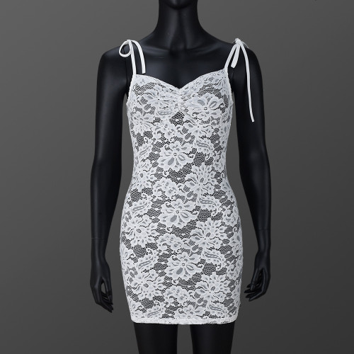 Perspective Strap Strap Flower Lace Hip Wrapping Dress 51532DHD