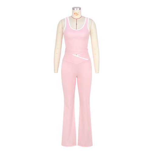 Cross flared pants nude yoga fitness two-piece set