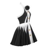 Hanging neck vest skirt, waist cinched sleeveless knitted jacquard dress