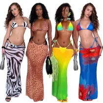 Printed bikini swimsuit three piece set