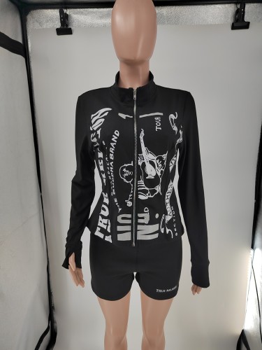 Zipper long sleeved shorts set