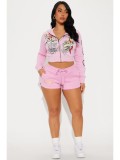 Leopard print hooded sweatshirt set with exposed navel