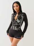 Zipper long sleeved shorts set