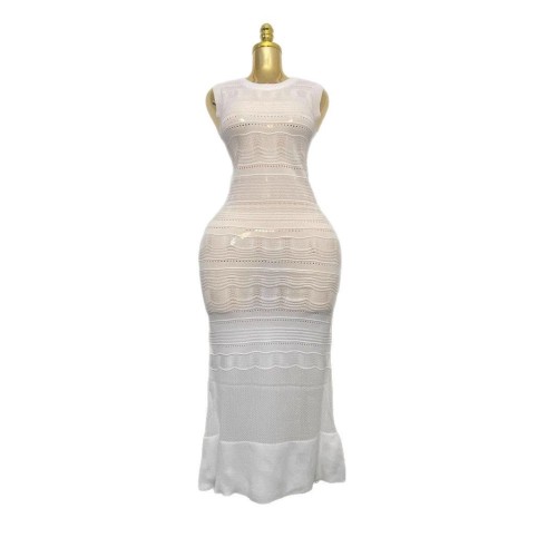 Striped Knitted Shirt+Long Sleeveless Dress with Mushroom Edge Set