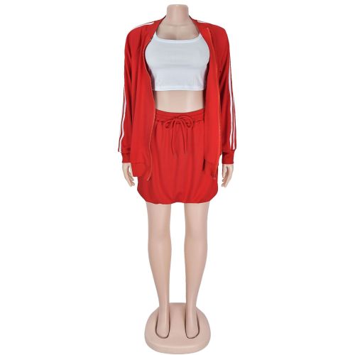Ribbon jacket short skirt solid color two-piece set