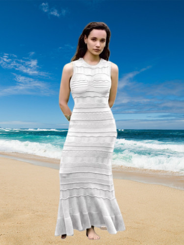 Striped Knitted Shirt+Long Sleeveless Dress with Mushroom Edge Set