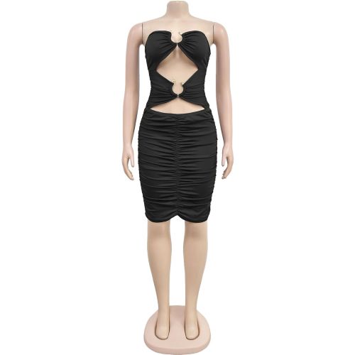 Pleated skirt tight fitting dress
