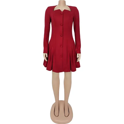 Deep V-long sleeved ruffled short dress