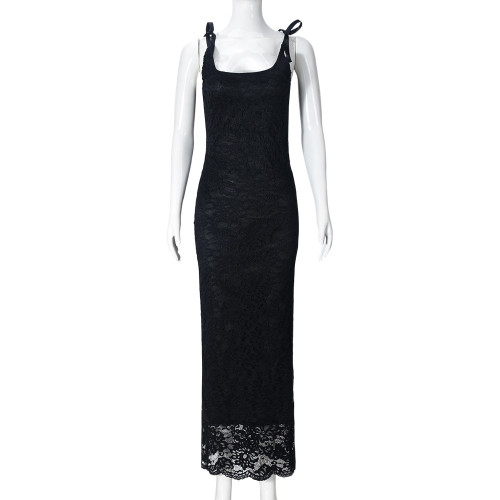 Strap butterfly condensation back lace double-layer jumpsuit long skirt
