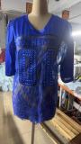 Printed loose perspective lace patchwork T-shirt short sleeved top