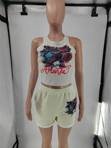 Positioning printed vest and shorts set