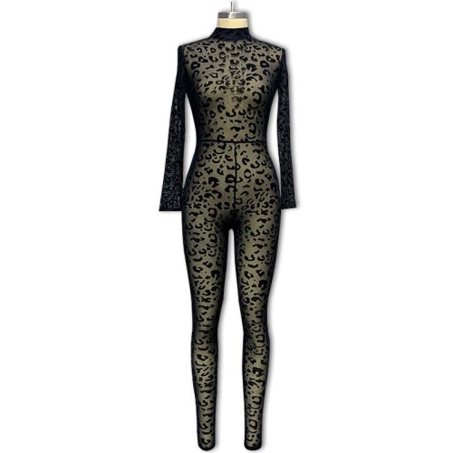 Long sleeved velvet see through jumpsuit