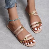 Large size color blocked flat sandals